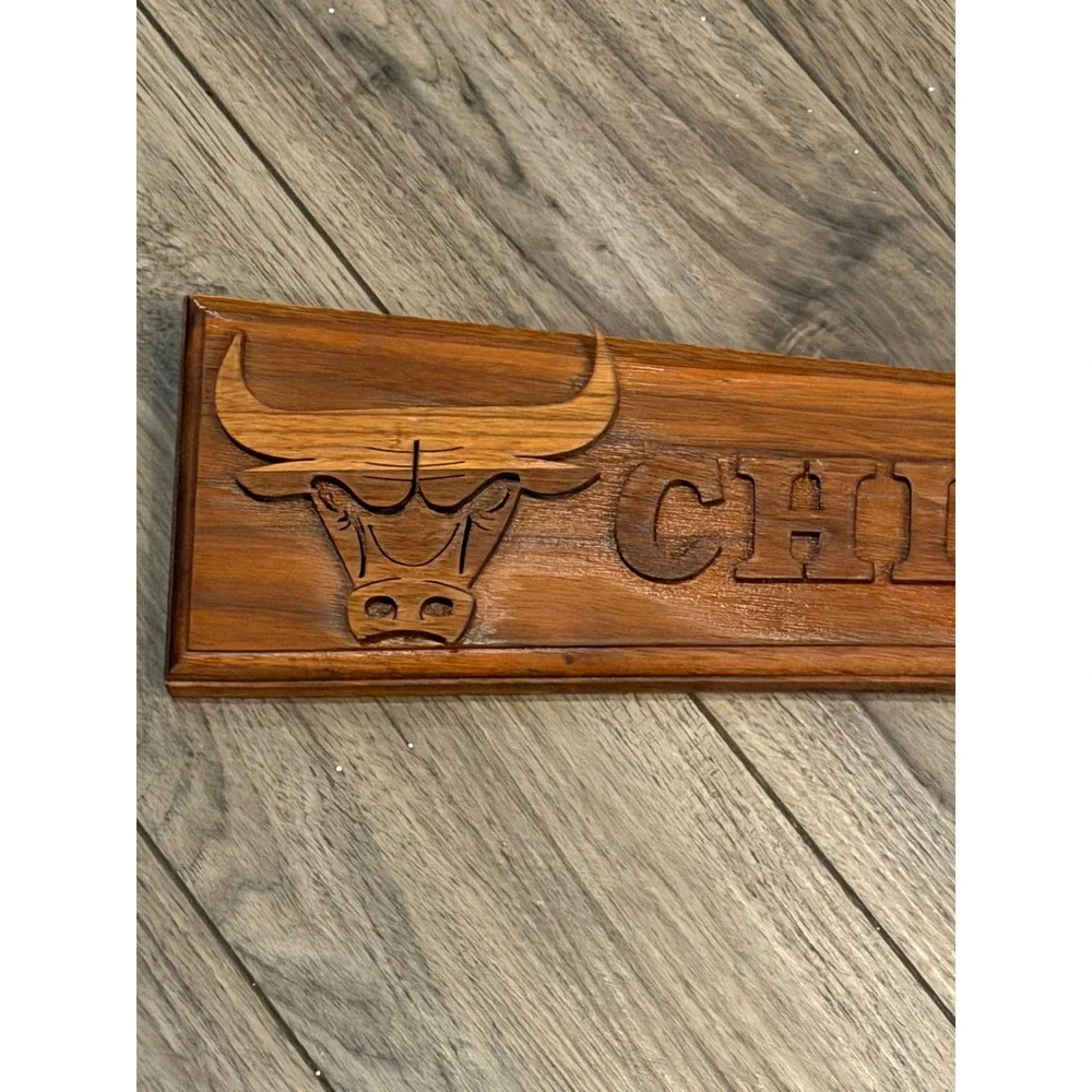 Vintage Hand-Carved Wood Chicago Bulls 3D Sign Wall Decor Man Cave NBA Art